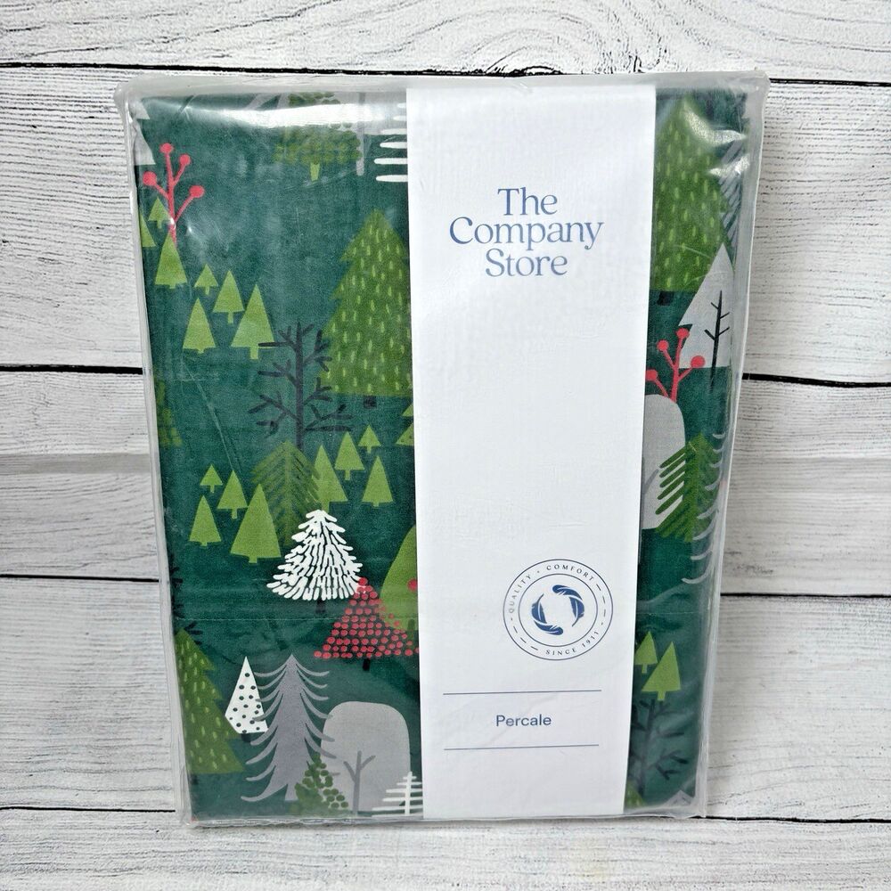 The Company Store Evergreen Forest TWIN Sheet Set Green Red Christmas Trees NEW